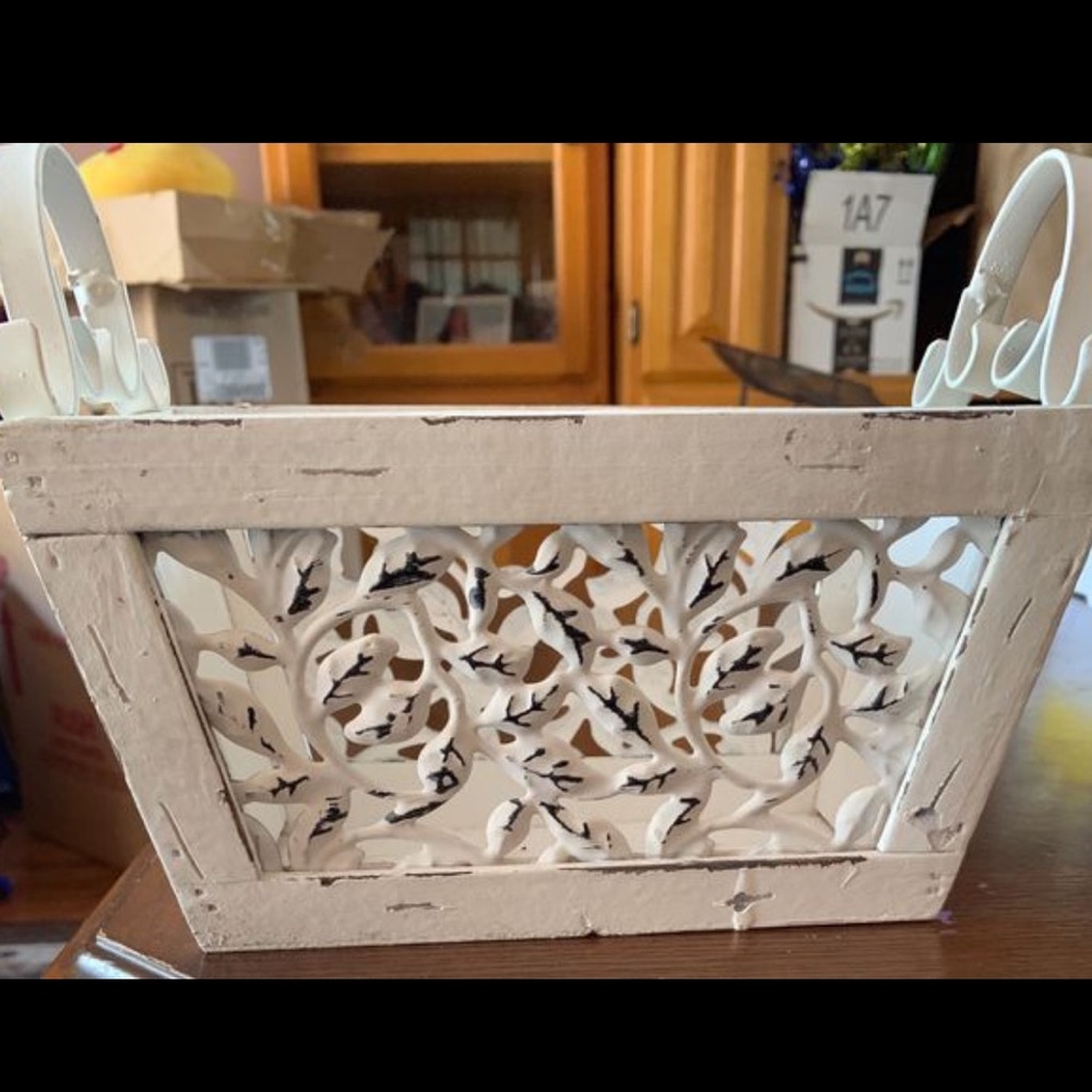 Shabby chic wood basket 9" long 5" tall